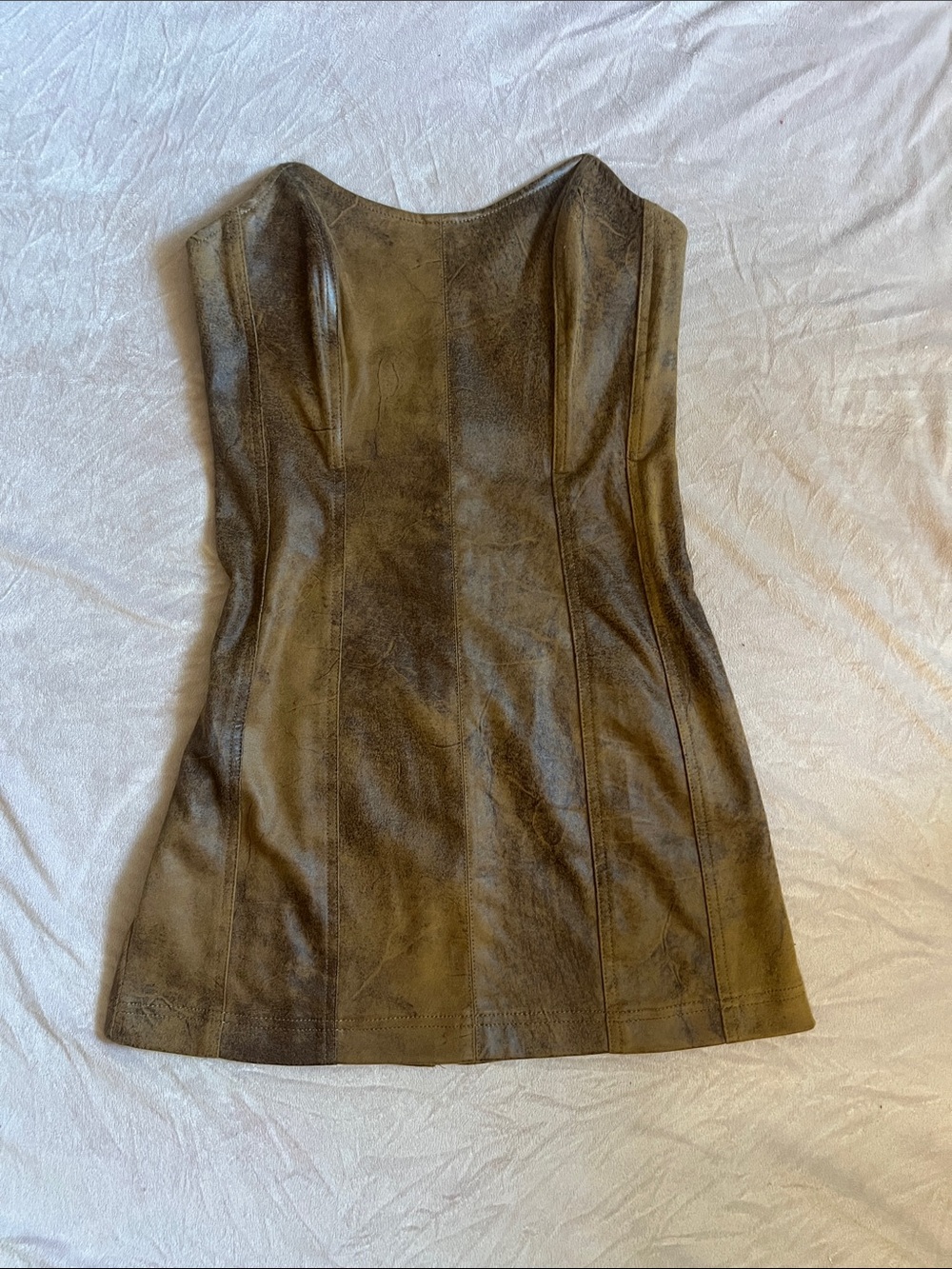 Urban Outfitters Strapless Suede Dress in Olive Brown Small